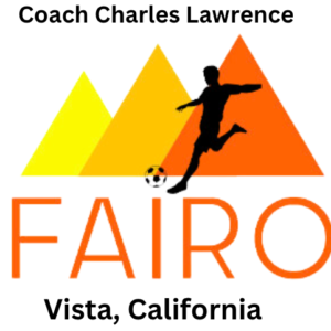 this is an image of the fairo logo with a soccer player taking a shot for Soccer Coach Charles Lawrence for soccer training