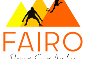 An image of the Fairo Sport Logo with a soccer player shooting the ball at a goalkeeper
